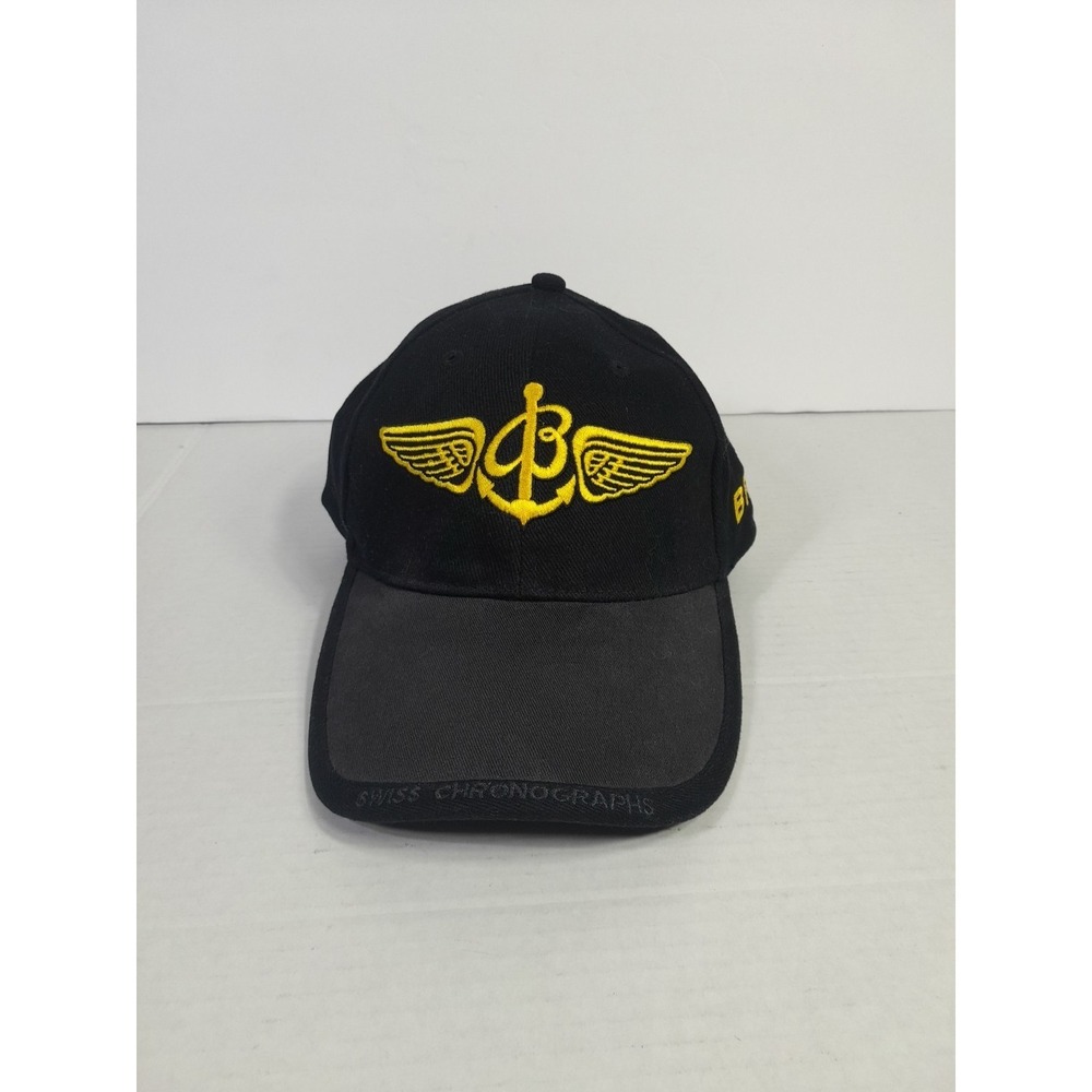 Breitling Swiss Chronographs Hat Since 1884 Strapback Cap Black Gold Embroidered